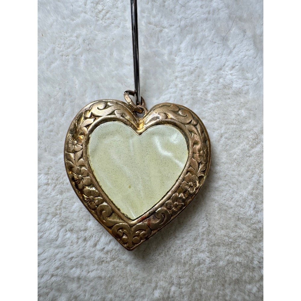 Antique Gold Filled Floral Heart Locket Repousse Pendant Victorian Yellow Center